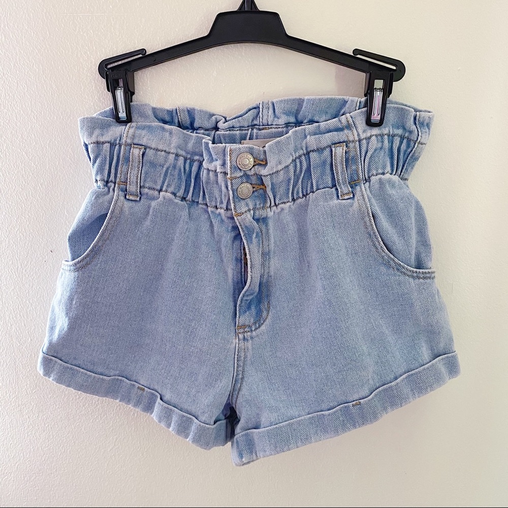 PACSUN Light Blue Paperbag Denim Mom Shorts